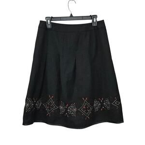 Loft Black Embroidery High Waist Pleated Flare Skirt Below the Knee  Sz 4 Small